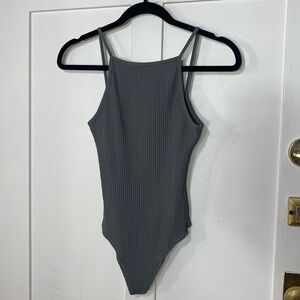 Aritzia Wilfred Annecy Ribbed Gray Scoop Back Tank Top Bodysuit S